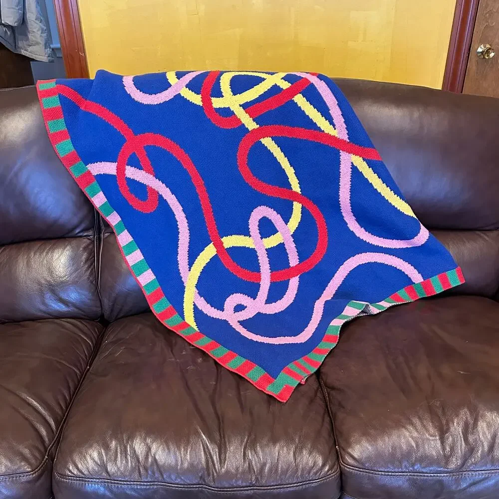 ZOE SCHLACTER Throw Blanket Knot Abstract Loop Cotton Blend Colorful Art